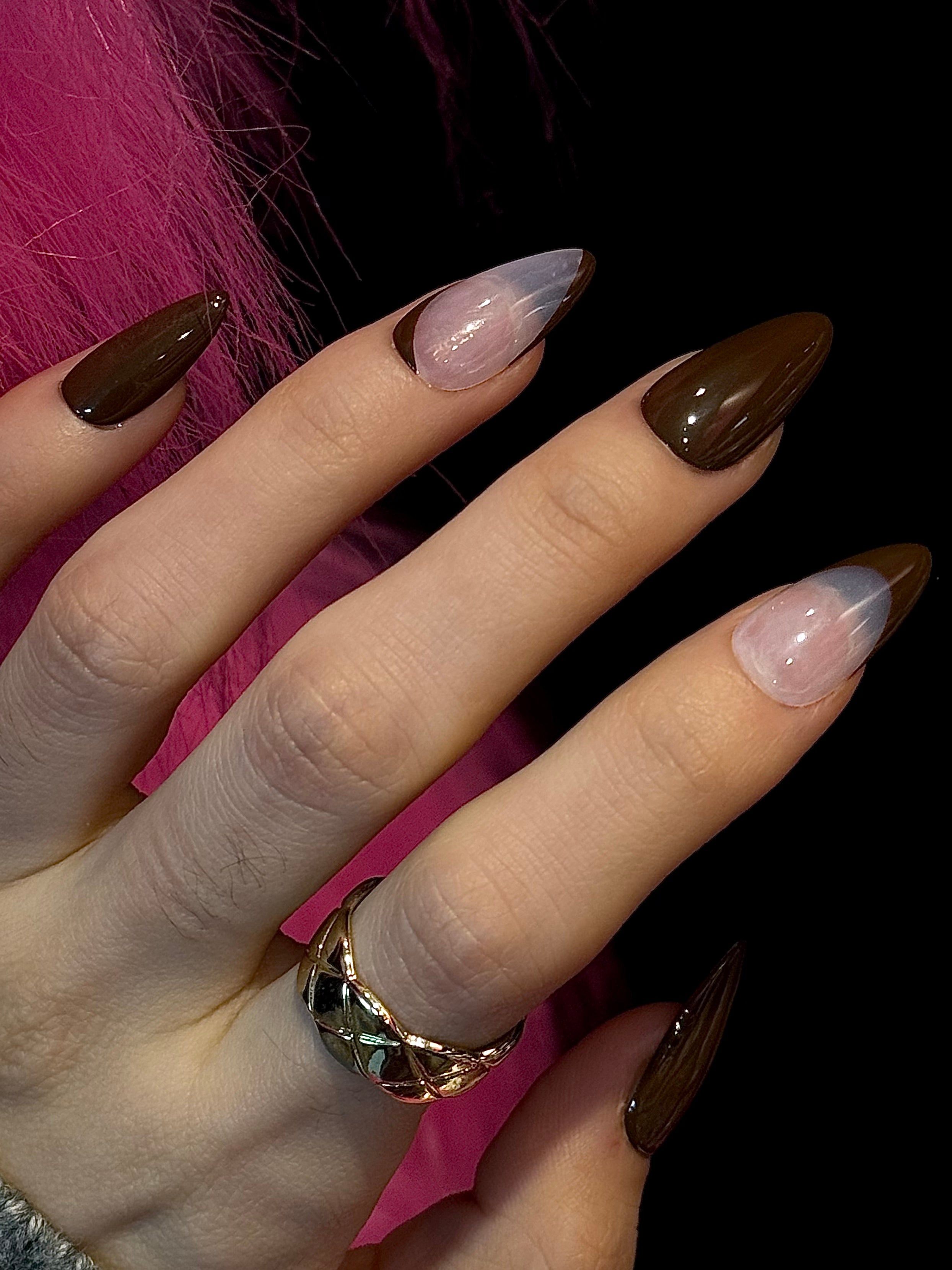 Coffee colored minimalist French nail art