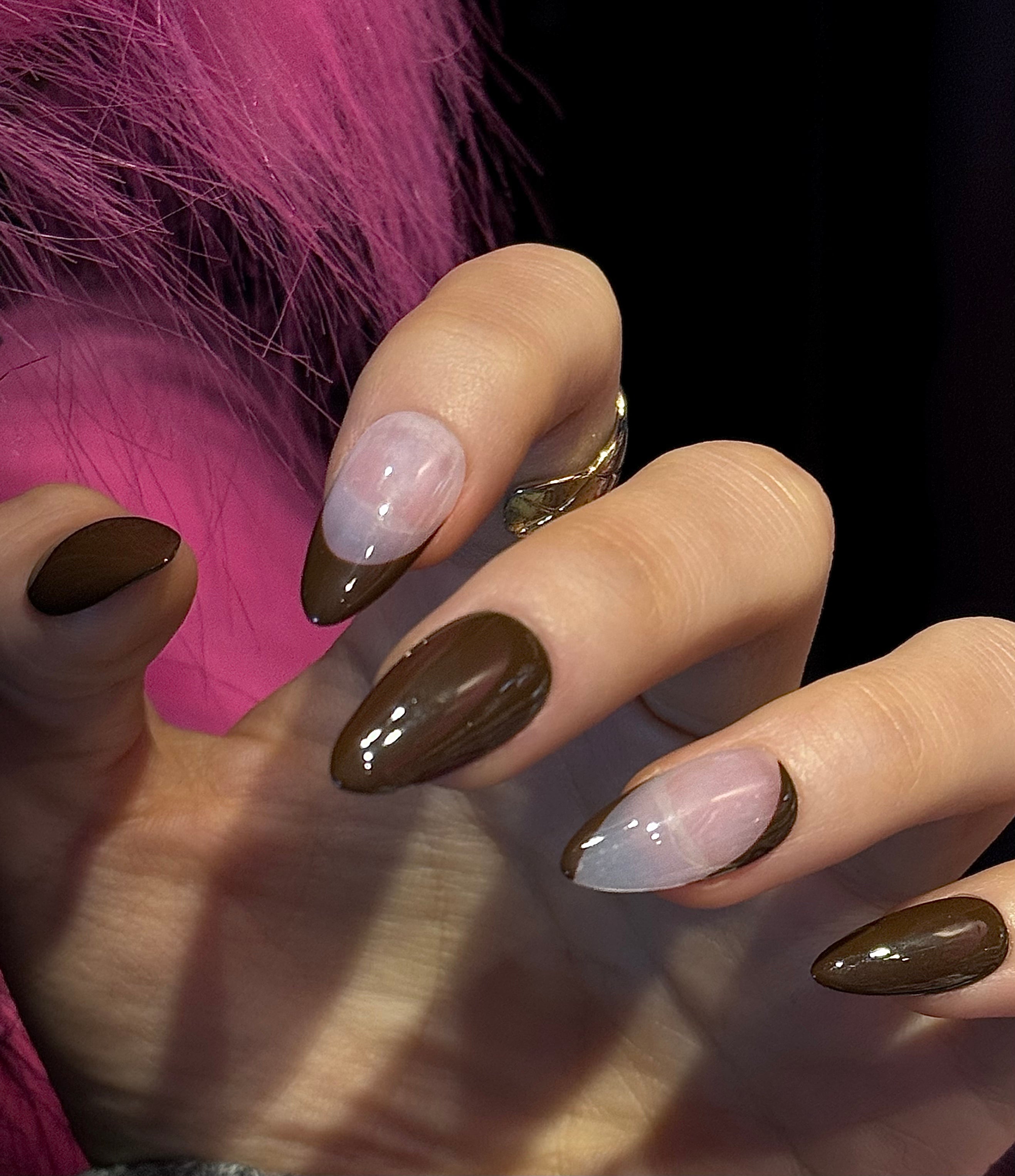 Coffee colored minimalist French nail art