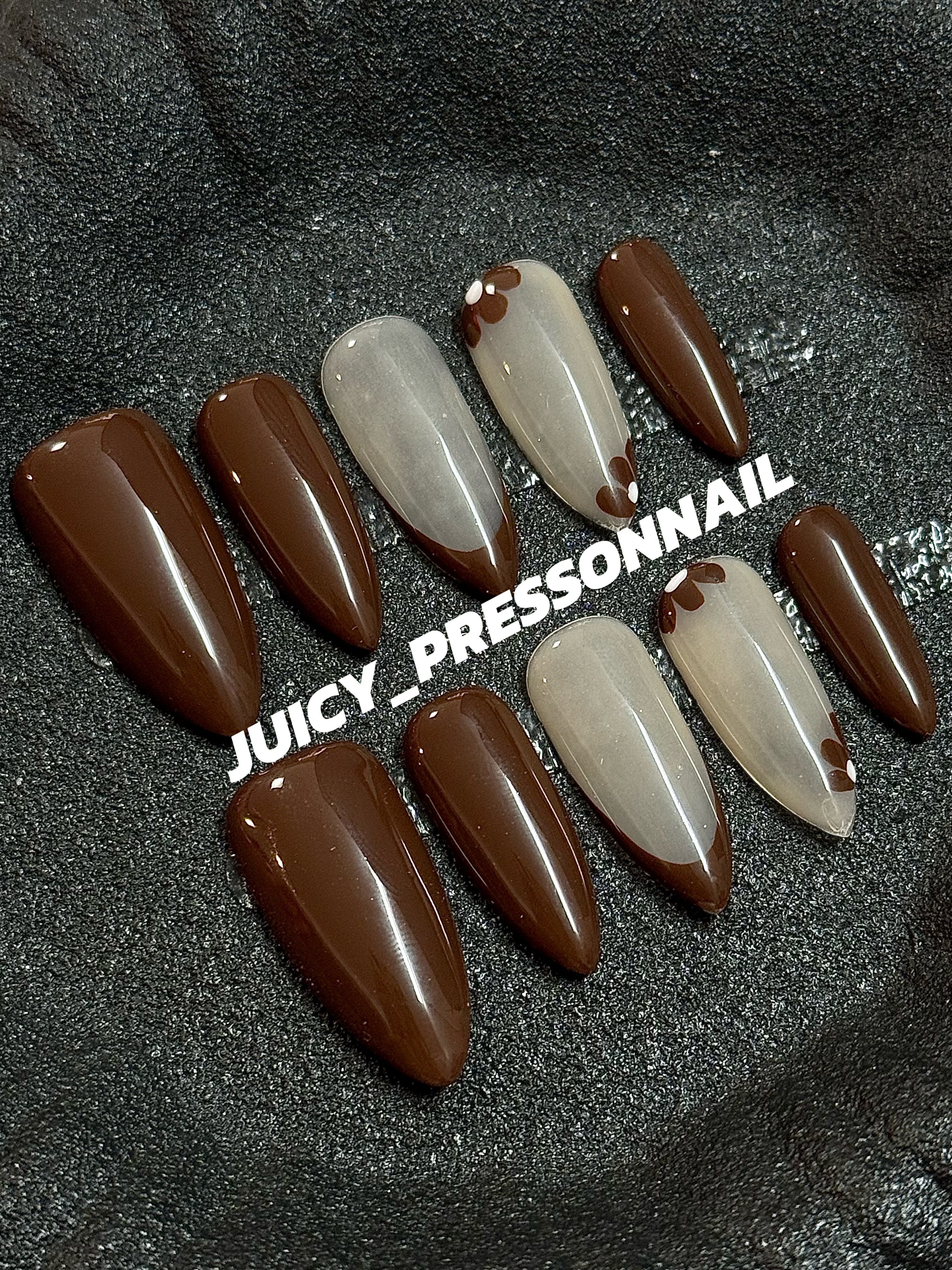 Chocolate colored floral elegant pressonnail