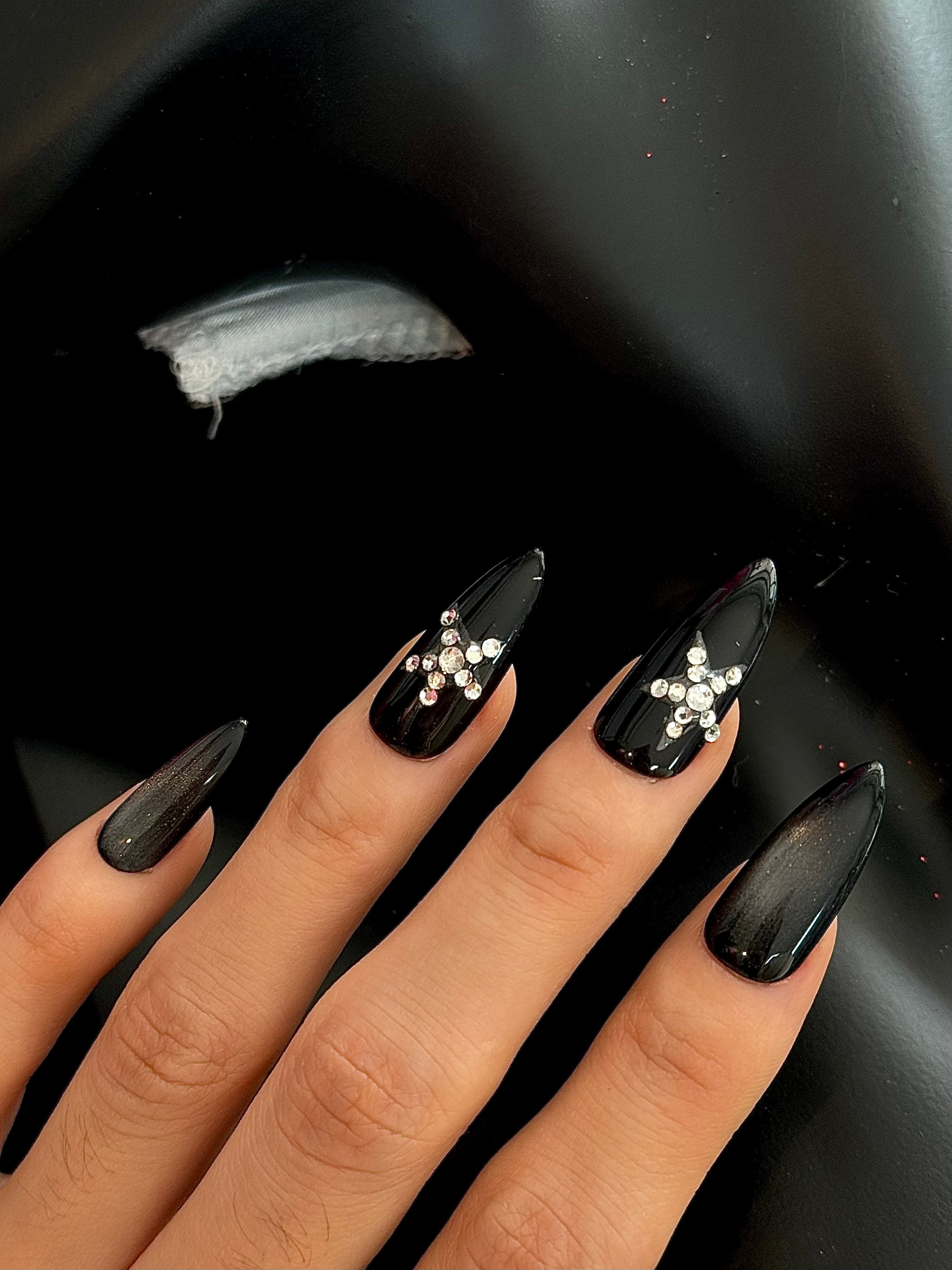 Black cat eye star pointed pressonnail