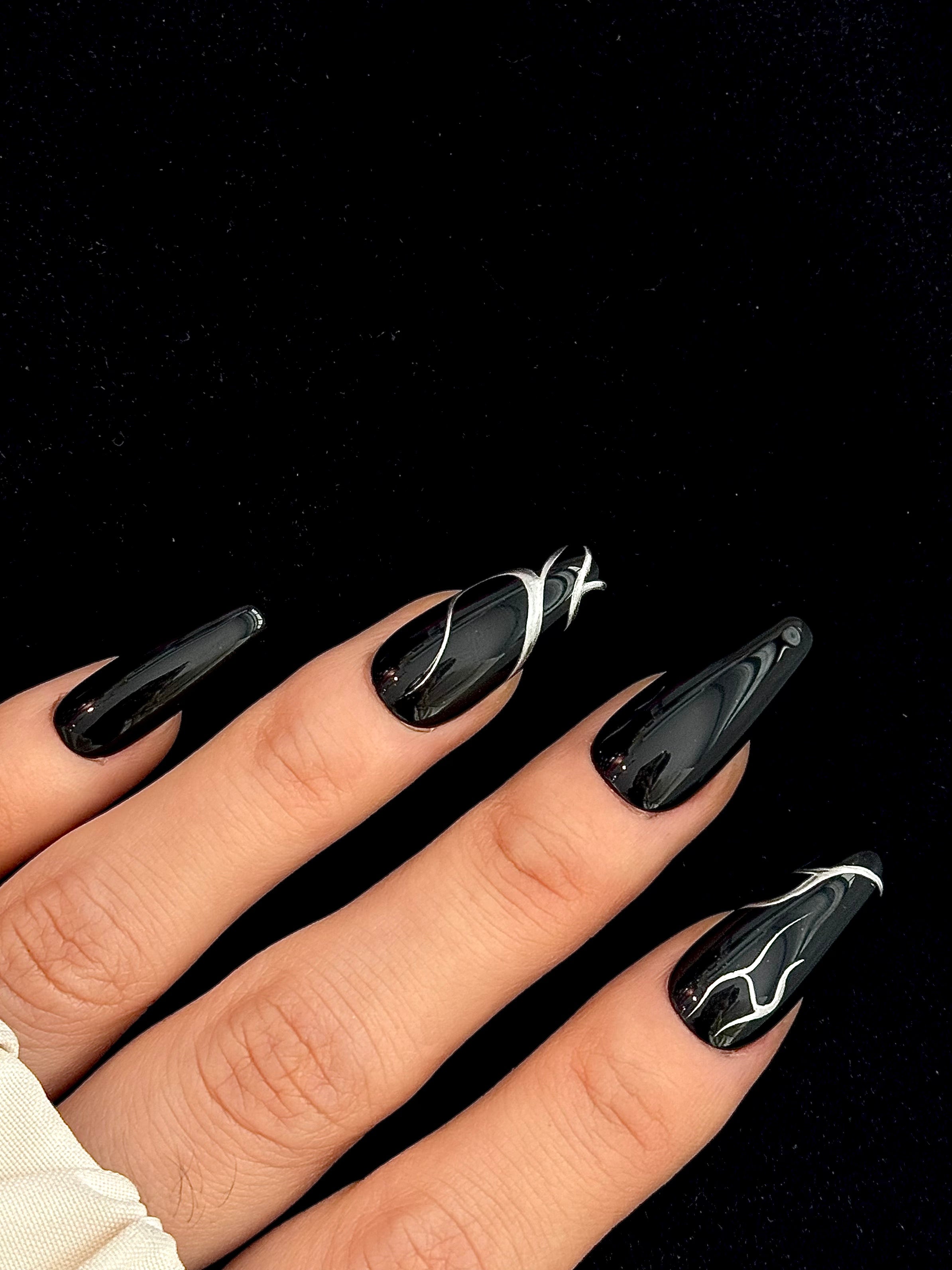 Black silver metal cool high-end pressonnail