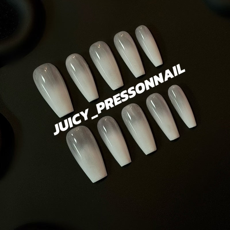 Milky white gradient minimalist pressonnail