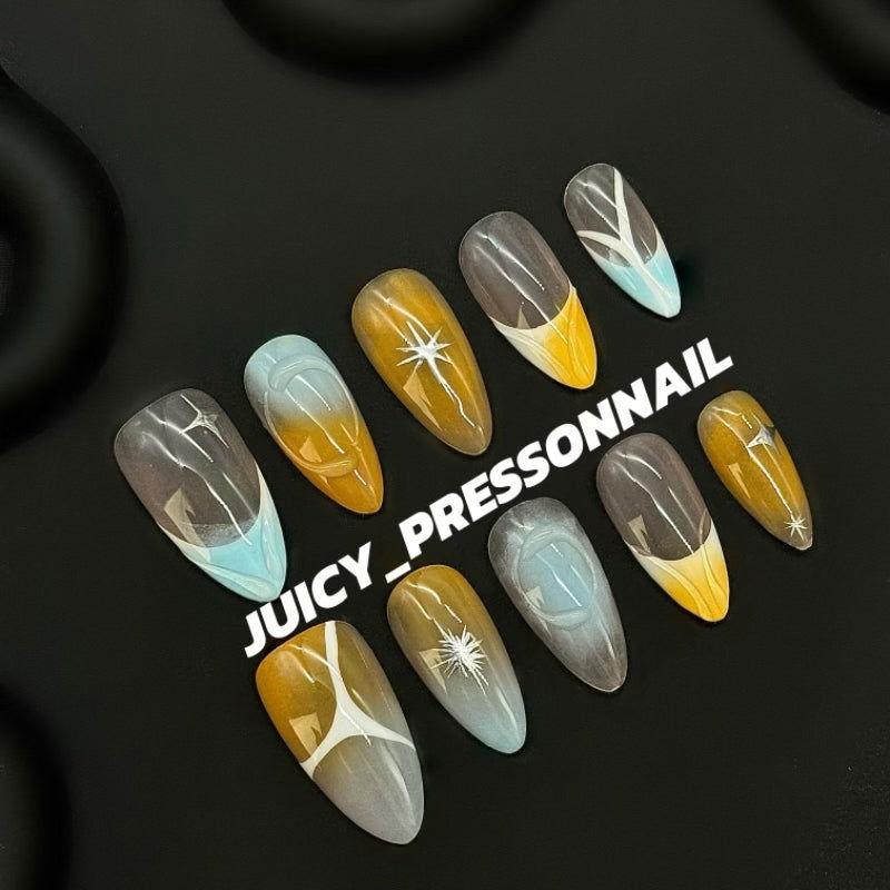 Blue and yellow technology style cool nail - JUICY Pressonnail - 