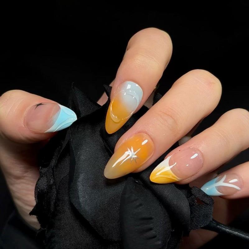 Blue and yellow technology style cool nail - JUICY Pressonnail - 