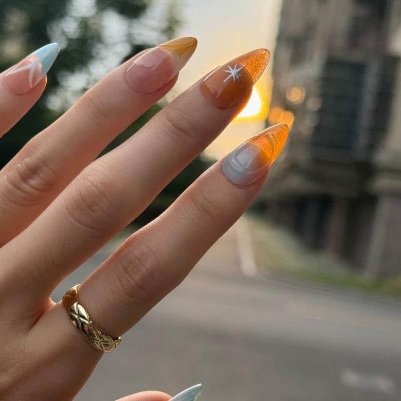 Blue and yellow technology style cool nail - JUICY Pressonnail - 