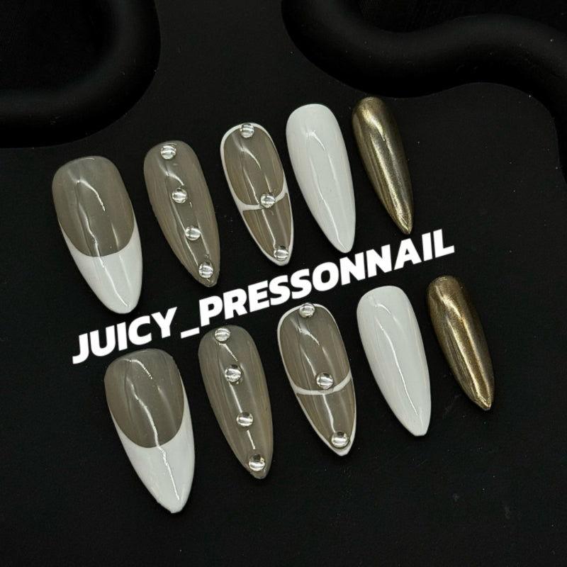 Euphoria White french tips Pure summer almond manicure - JUICY Pressonnail - 
