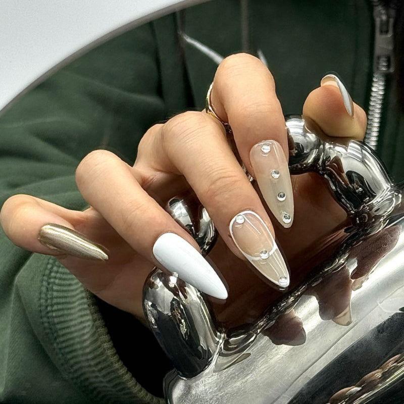 Euphoria White french tips Pure summer almond manicure - JUICY Pressonnail - 