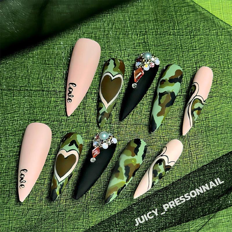 Pink  heart  camouflage 
 diamond pointed nail - JUICY Pressonnail - 