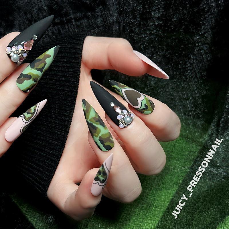 Pink  heart  camouflage 
 diamond pointed nail - JUICY Pressonnail - 