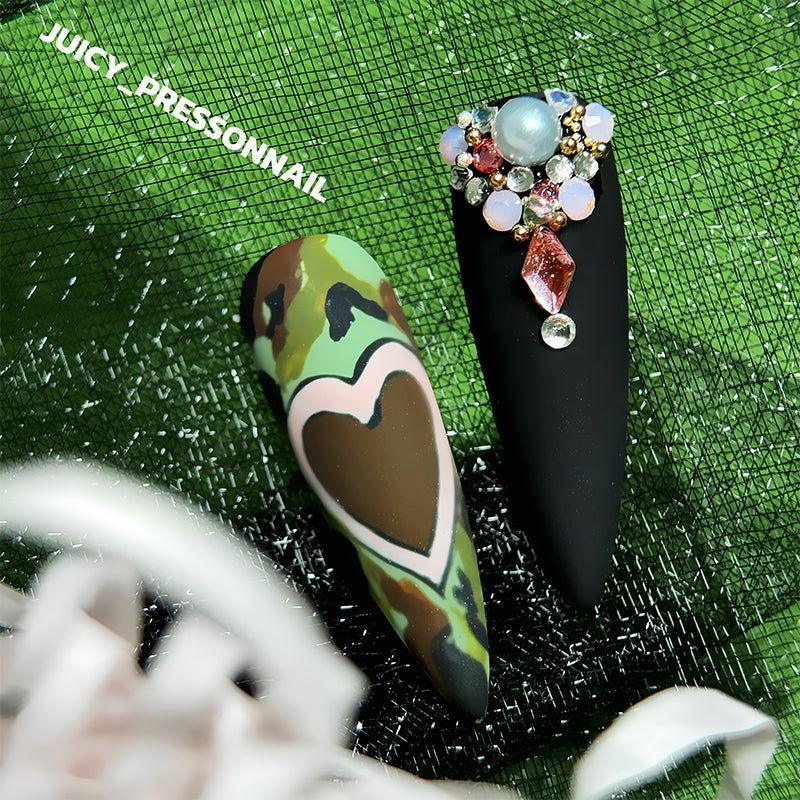 Pink  heart  camouflage 
 diamond pointed nail - JUICY Pressonnail - 