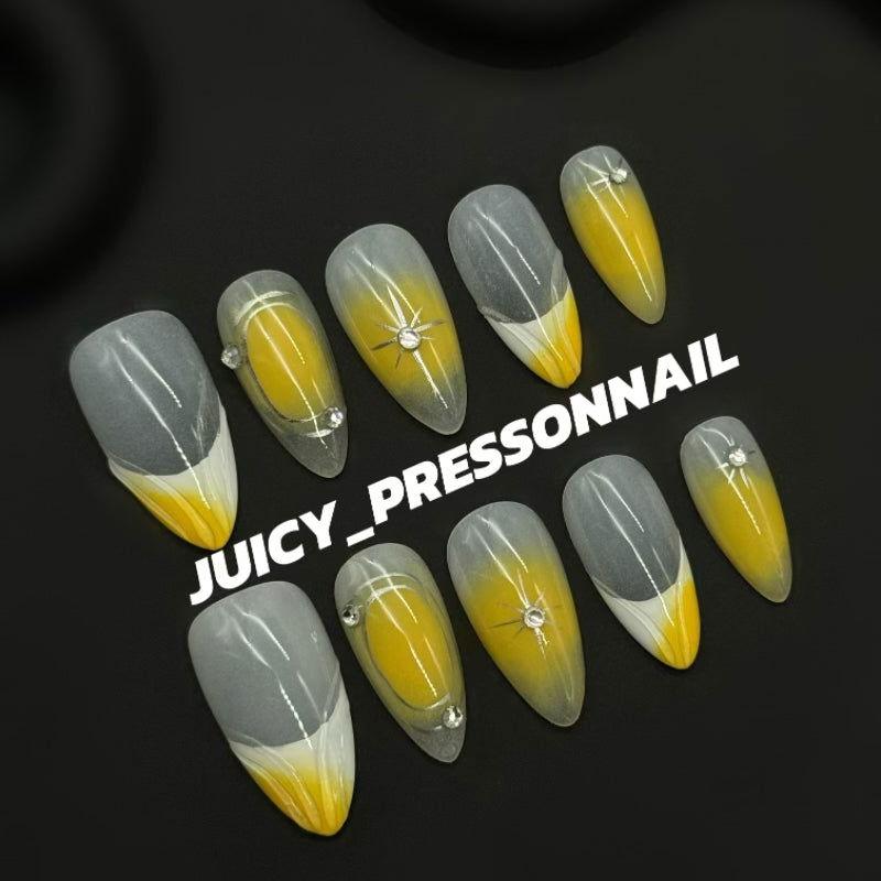 Yellow metallic techno manicure - JUICY Pressonnail - 