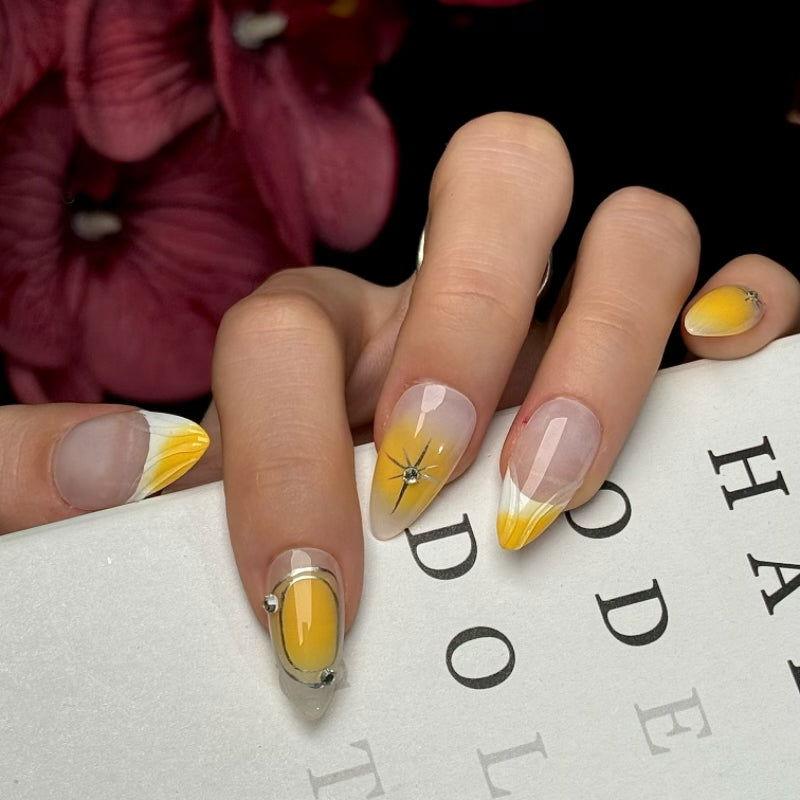 Yellow metallic techno manicure - JUICY Pressonnail - 
